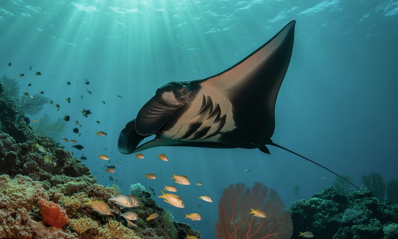 découvrez la raie manta noire, ce majestueux fantôme des profondeurs tropicales, et plongez dans le mystère et la beauté de ce géant des océans.